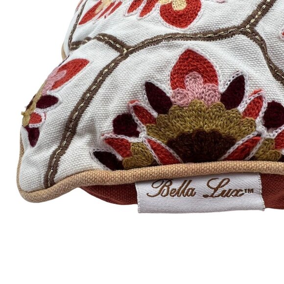 Bella Lux Pillows 2 Crewel Flower Trellis 14 x 14 Design Autum Fall Colors - Picture 2 of 8